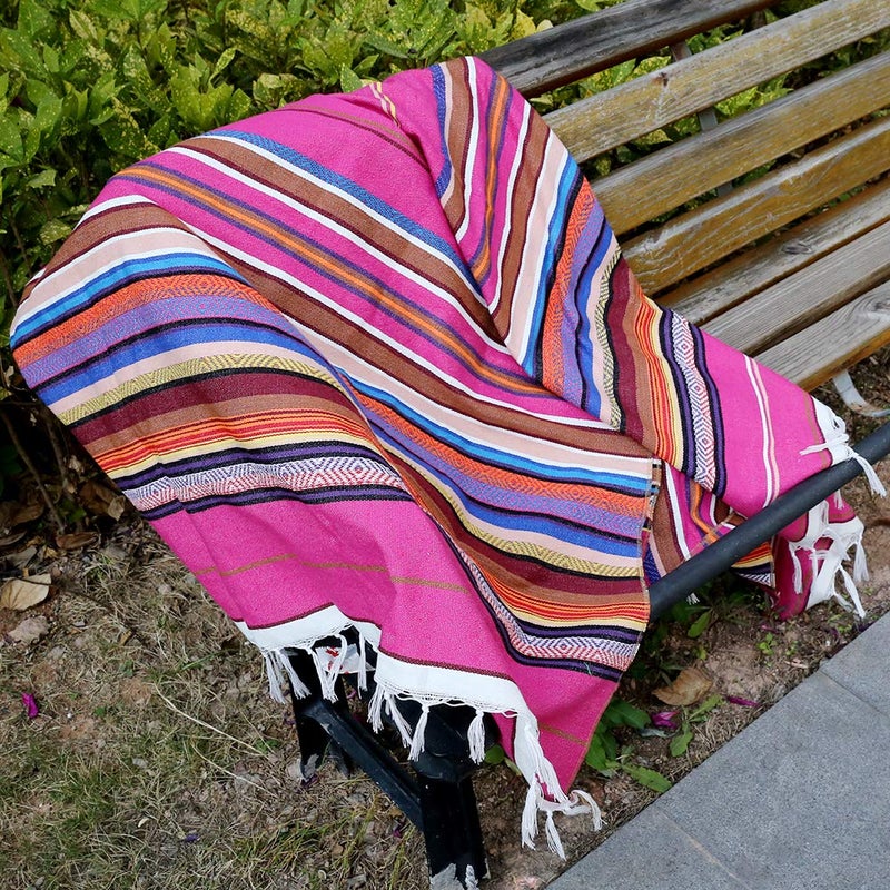 Eccbox Large Mexican Serape Blanket with Assorted Bright Colors - Mexican Tablecloth for Wedding Party Decorations (Jacquard Rose Red) - Image 5